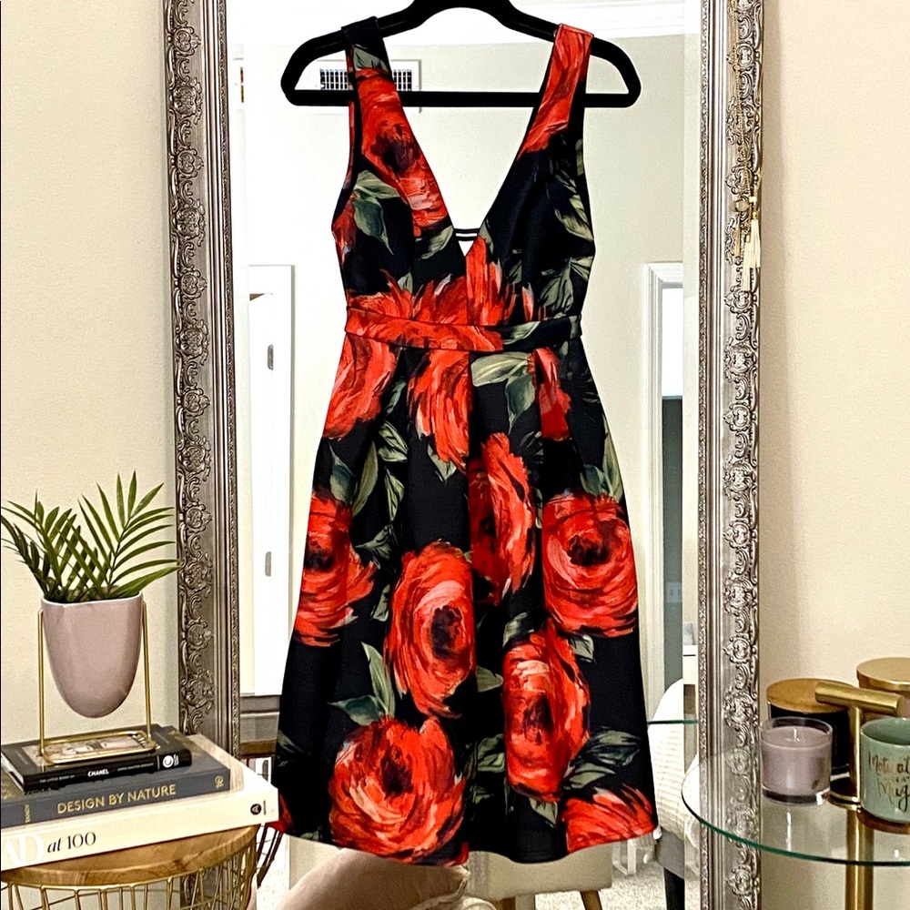 Rose floral cocktail dress